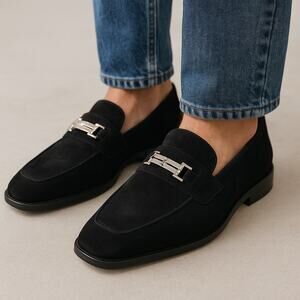 Magnanni Men's SZ 10 M Black Suede Loafer Silver Buckle 6243 Made In Spain